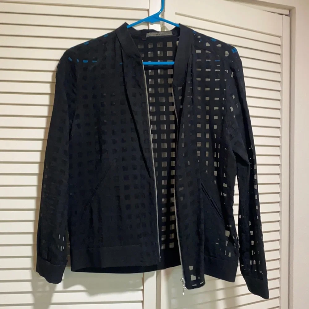 RARE! NWOT Zara Sheer Checkered Bomber Jacket / Cardigan - sz S, Black